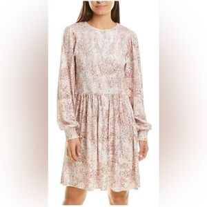 Tyler Boe Celeste long sleeve smocked velvet a-line dress in blush pink print